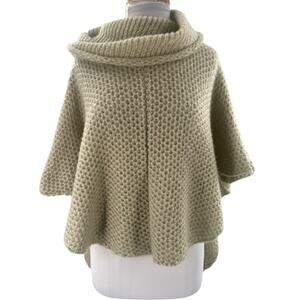 Wooden Ships cowl neck tan poncho sweater wool mohair sz XS